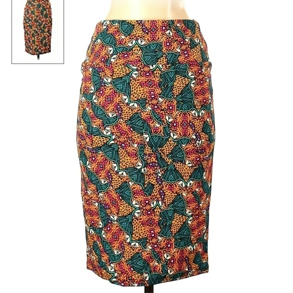 LulaRoe Unicorn Cassie Skirt Women's Small S Orange Teal Floral Midi Vintage EUC